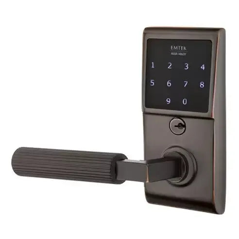 Emtek Emtouch - L-Square Straight Knurled Lever Electronic Touchscreen Lock by Emtek