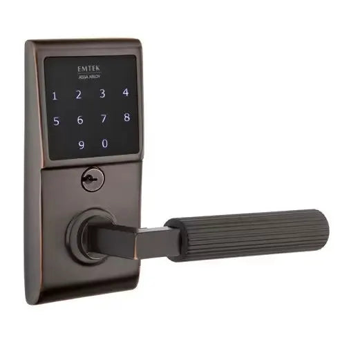 Emtek Emtouch - L-Square Straight Knurled Lever Electronic Touchscreen Lock by Emtek