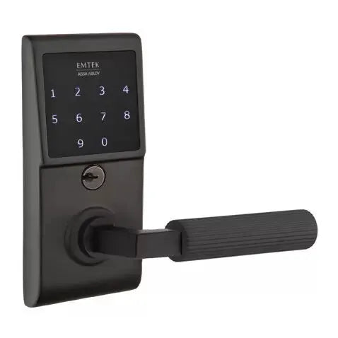 Emtek Emtouch - L-Square Straight Knurled Lever Electronic Touchscreen Lock by Emtek