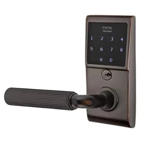 Emtek Emtouch - R-Bar Straight Knurled Lever Electronic Touchscreen Lock by Emtek