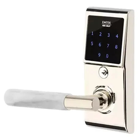 Emtek Emtouch - T-Bar White Marble Lever Electronic Touchscreen Lock by Emtek
