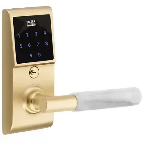 Emtek Emtouch - T-Bar White Marble Lever Electronic Touchscreen Lock by Emtek