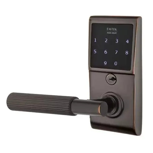 Emtek Emtouch - T-Bar Straight Knurled Lever Electronic Touchscreen Lock by Emtek