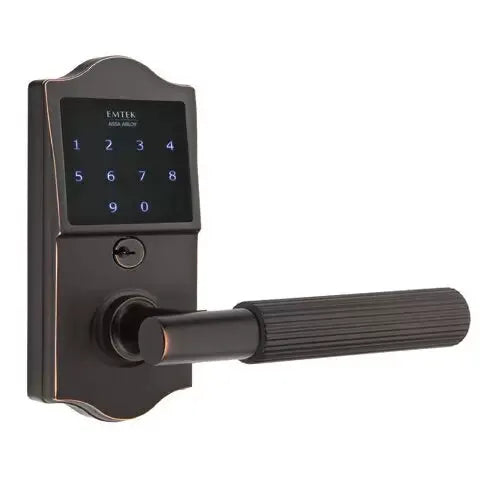 Emtek Emtouch Classic - T-Bar Straight Knurled Lever Electronic Touchscreen Lock by Emtek