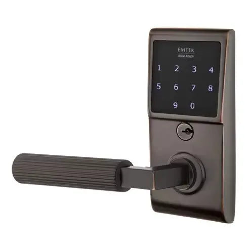 Emtek Emtouch - L-Square Straight Knurled Lever Electronic Touchscreen Lock by Emtek