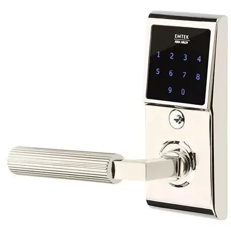 Emtek Emtouch - L-Square Straight Knurled Lever Electronic Touchscreen Lock by Emtek