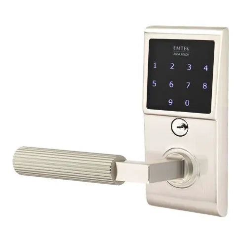 Emtek Emtouch - L-Square Straight Knurled Lever Electronic Touchscreen Lock by Emtek