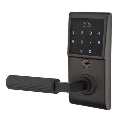 Emtek Emtouch - L-Square Straight Knurled Lever Electronic Touchscreen Lock by Emtek