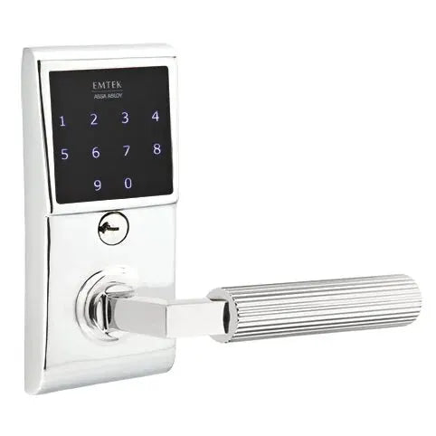 Emtek Emtouch - L-Square Straight Knurled Lever Electronic Touchscreen Lock by Emtek