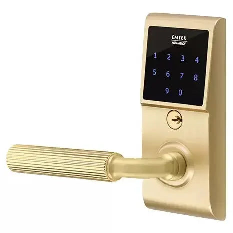 Emtek Emtouch - R-Bar Straight Knurled Lever Electronic Touchscreen Lock by Emtek