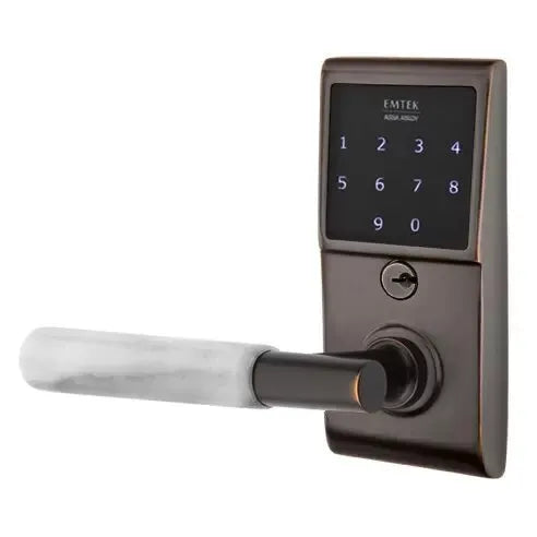 Emtek Emtouch - T-Bar White Marble Lever Electronic Touchscreen Lock by Emtek
