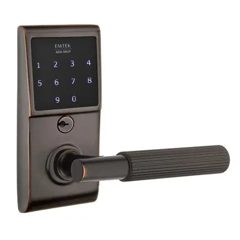 Emtek Emtouch - T-Bar Straight Knurled Lever Electronic Touchscreen Lock by Emtek