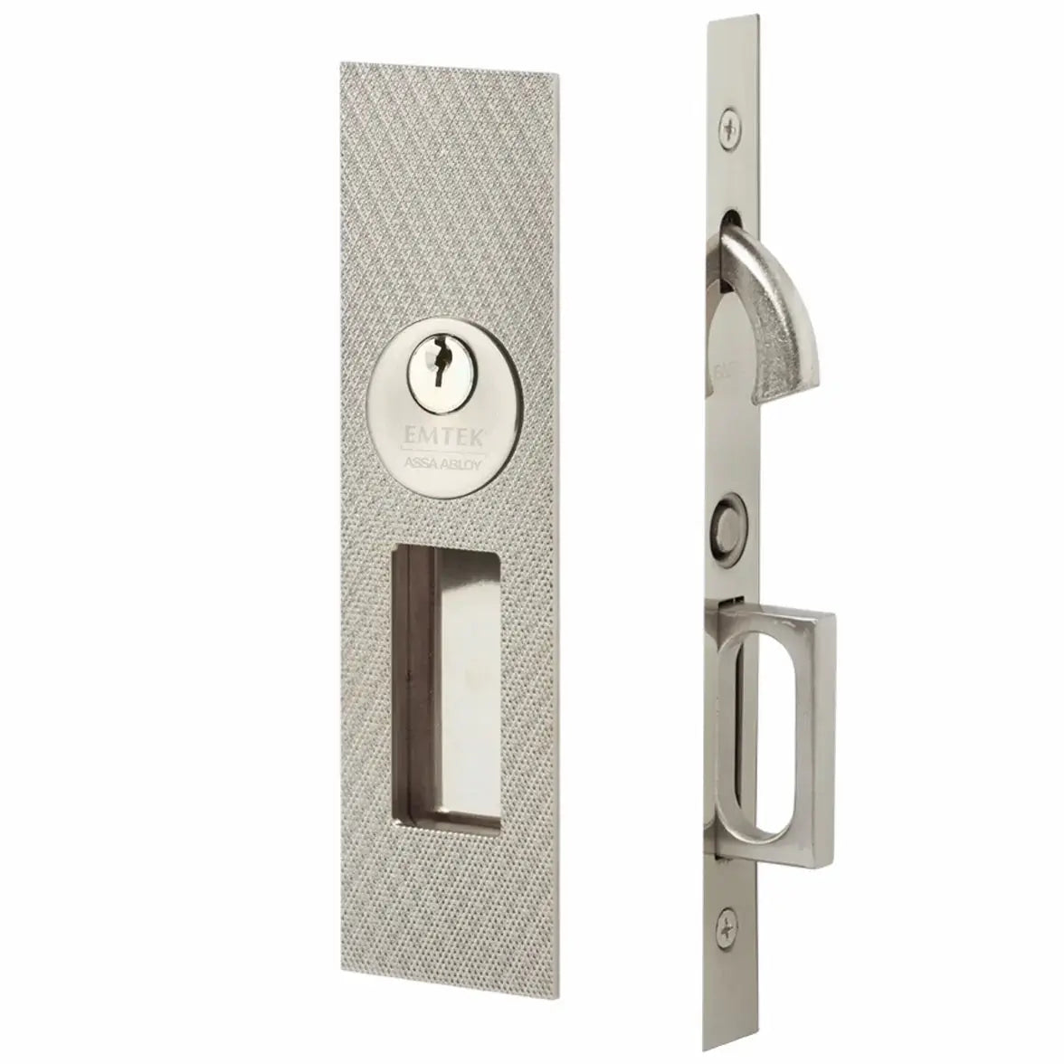 Emtek Knurled Narrow Modern Rectangular Pocket Door Mortise Hardware by Emtek