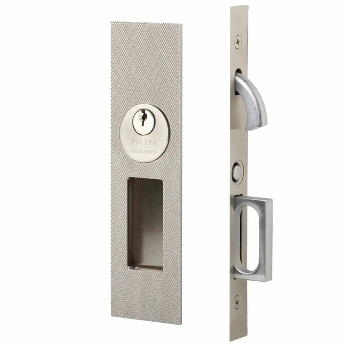 Emtek Knurled Narrow Modern Rectangular Pocket Door Mortise Hardware by Emtek