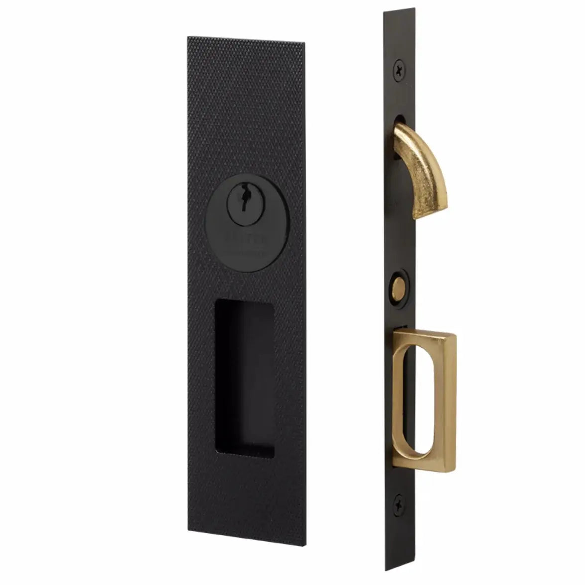 Emtek Knurled Narrow Modern Rectangular Pocket Door Mortise Hardware by Emtek