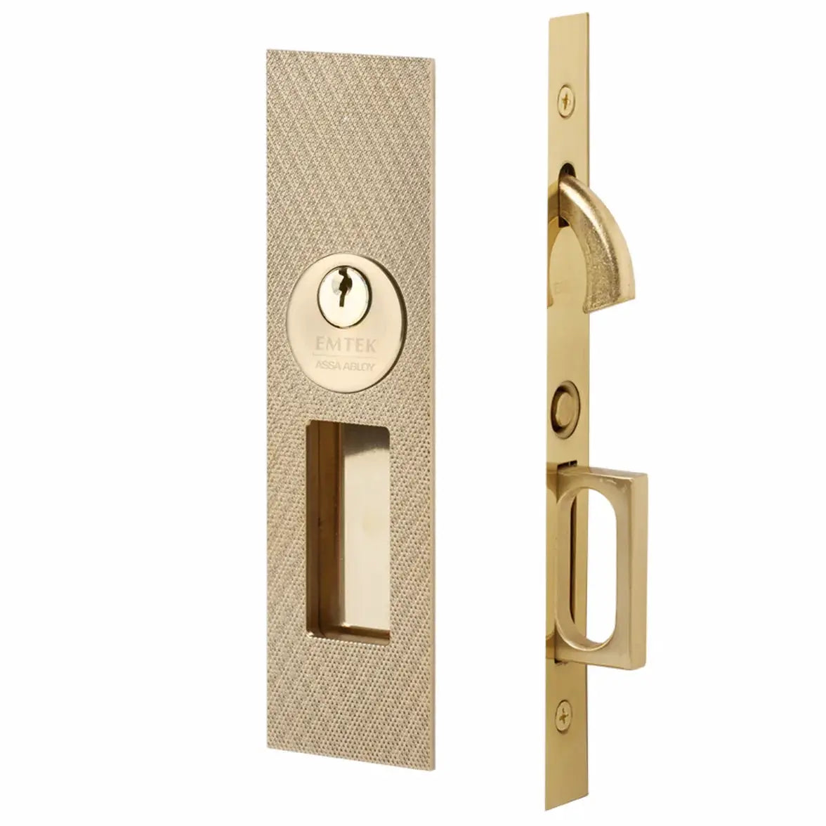 Emtek Knurled Narrow Modern Rectangular Pocket Door Mortise Hardware by Emtek