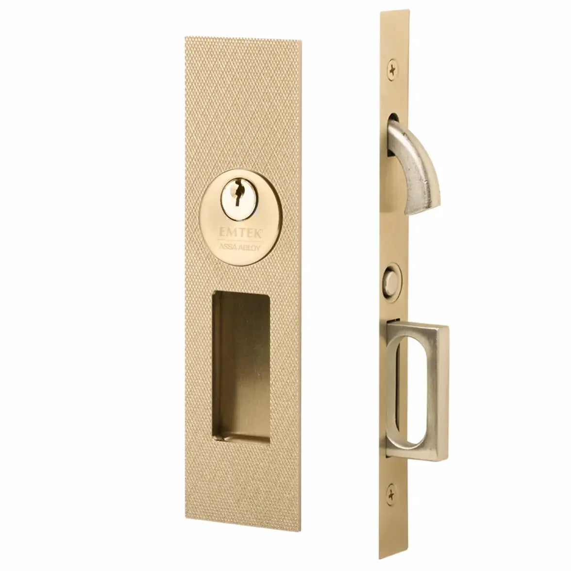 Emtek Knurled Narrow Modern Rectangular Pocket Door Mortise Hardware by Emtek