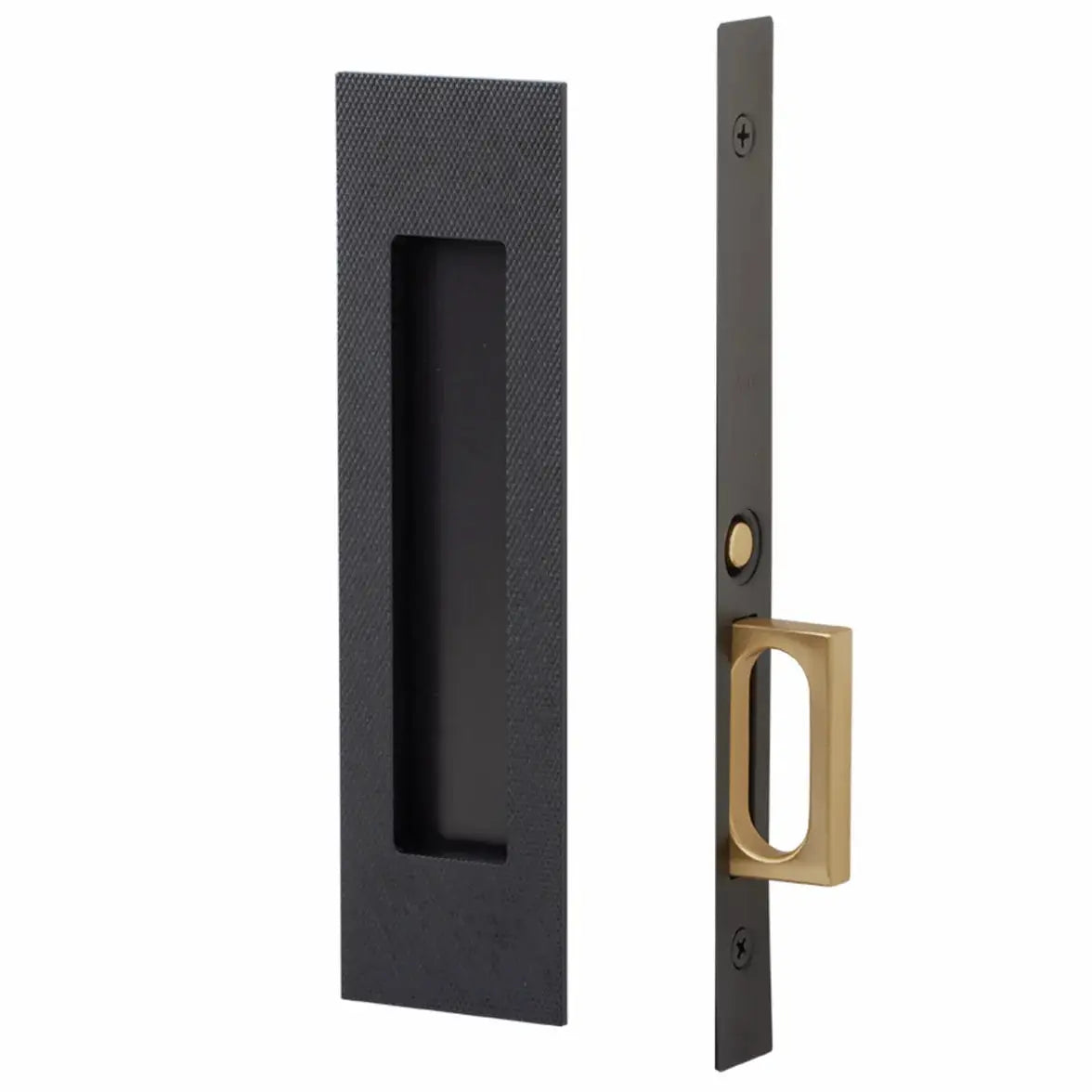 Emtek Knurled Narrow Modern Rectangular Pocket Door Mortise Hardware by Emtek