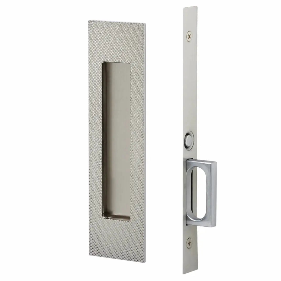 Emtek Knurled Narrow Modern Rectangular Pocket Door Mortise Hardware by Emtek