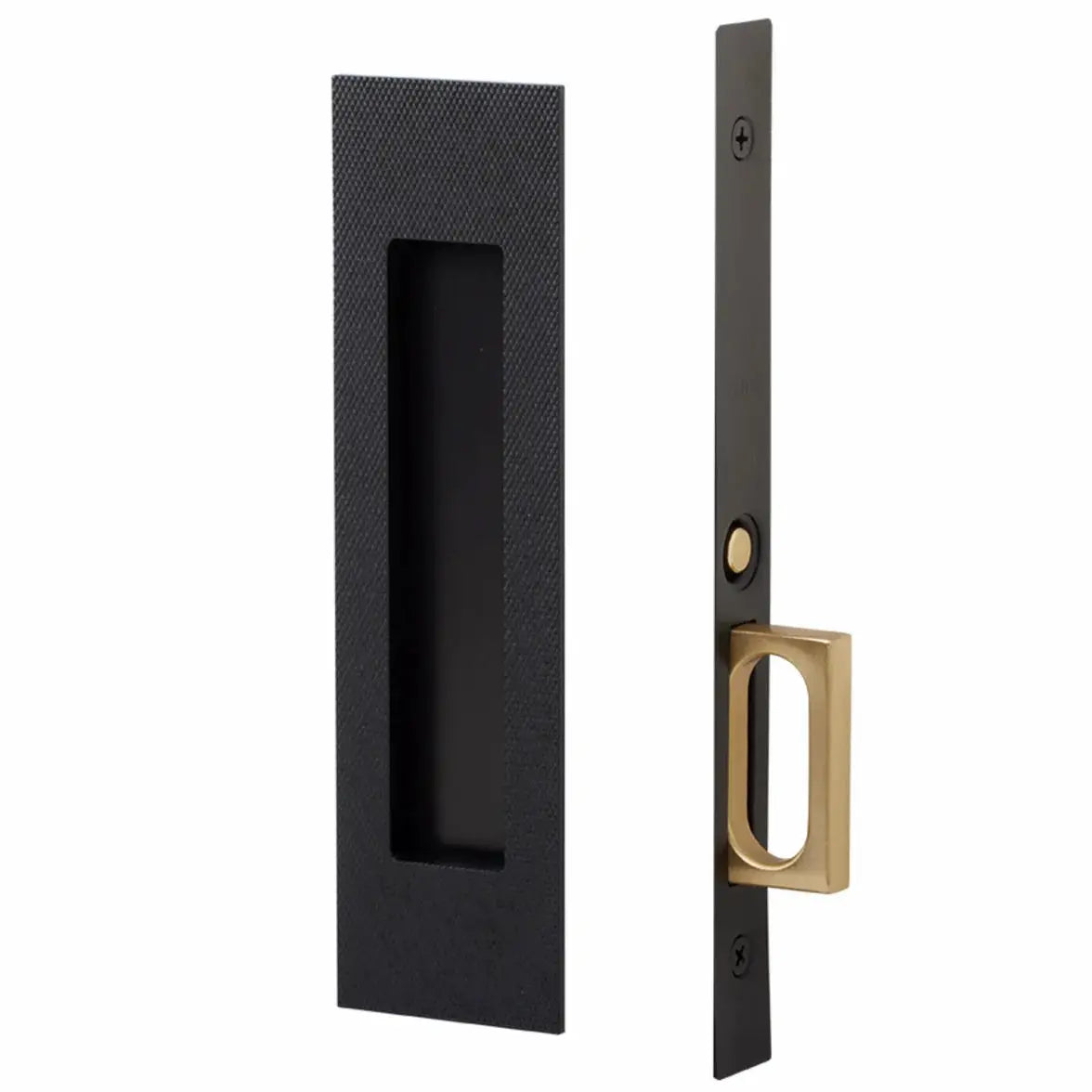 Emtek Knurled Narrow Modern Rectangular Pocket Door Mortise Hardware by Emtek
