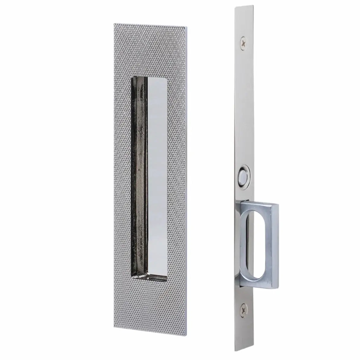Emtek Knurled Narrow Modern Rectangular Pocket Door Mortise Hardware by Emtek