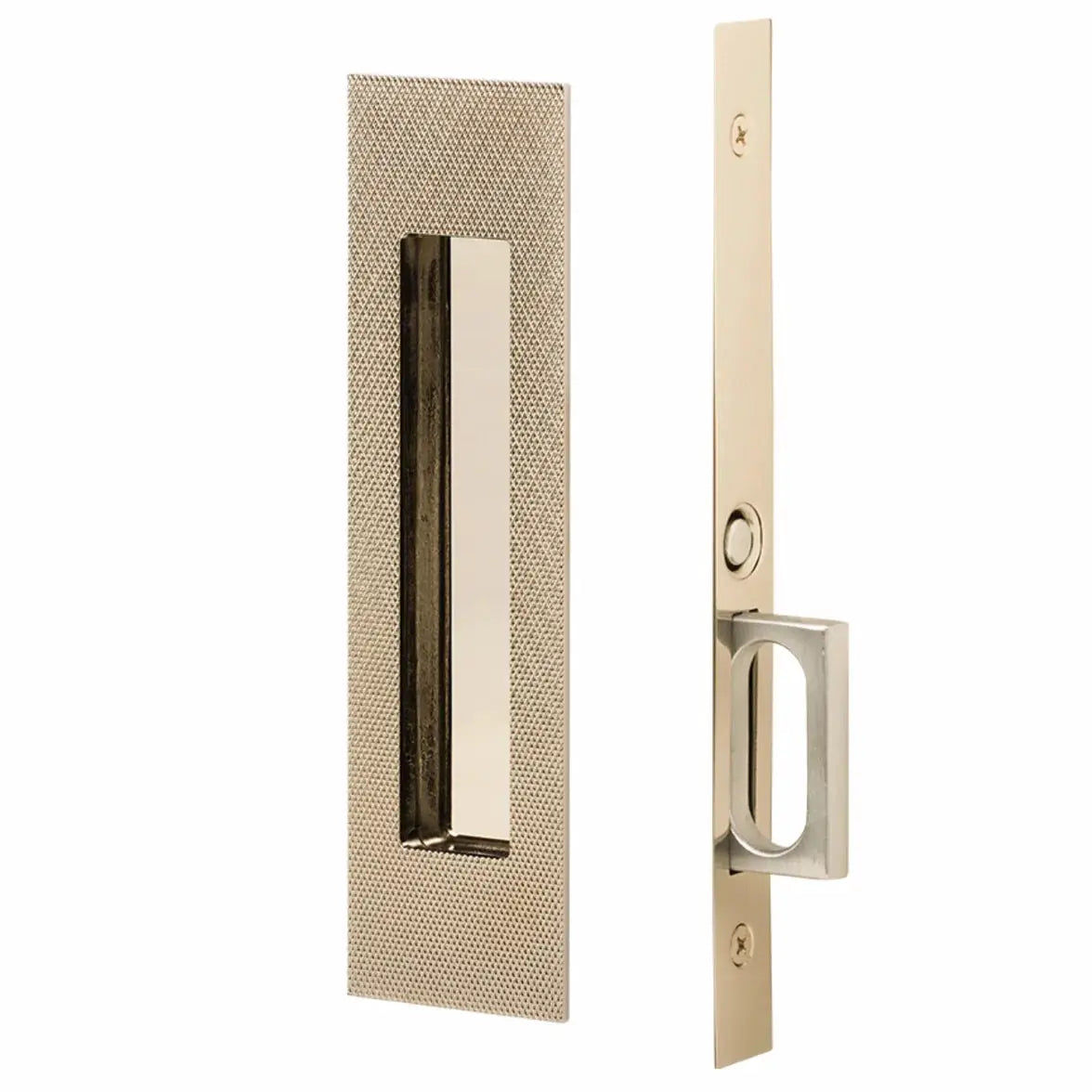 Emtek Knurled Narrow Modern Rectangular Pocket Door Mortise Hardware by Emtek