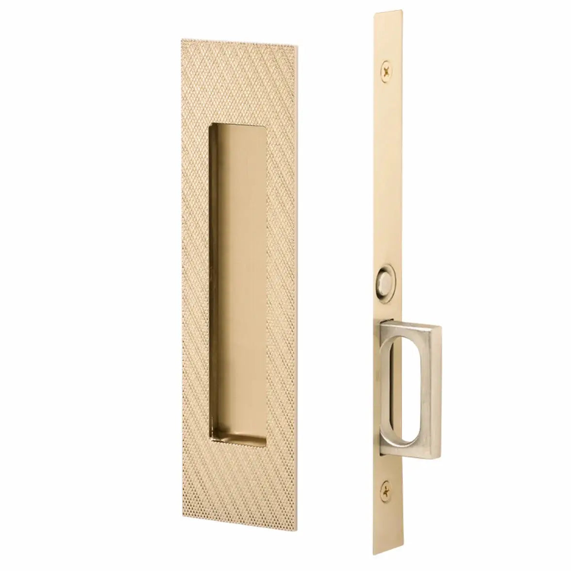 Emtek Knurled Narrow Modern Rectangular Pocket Door Mortise Hardware by Emtek