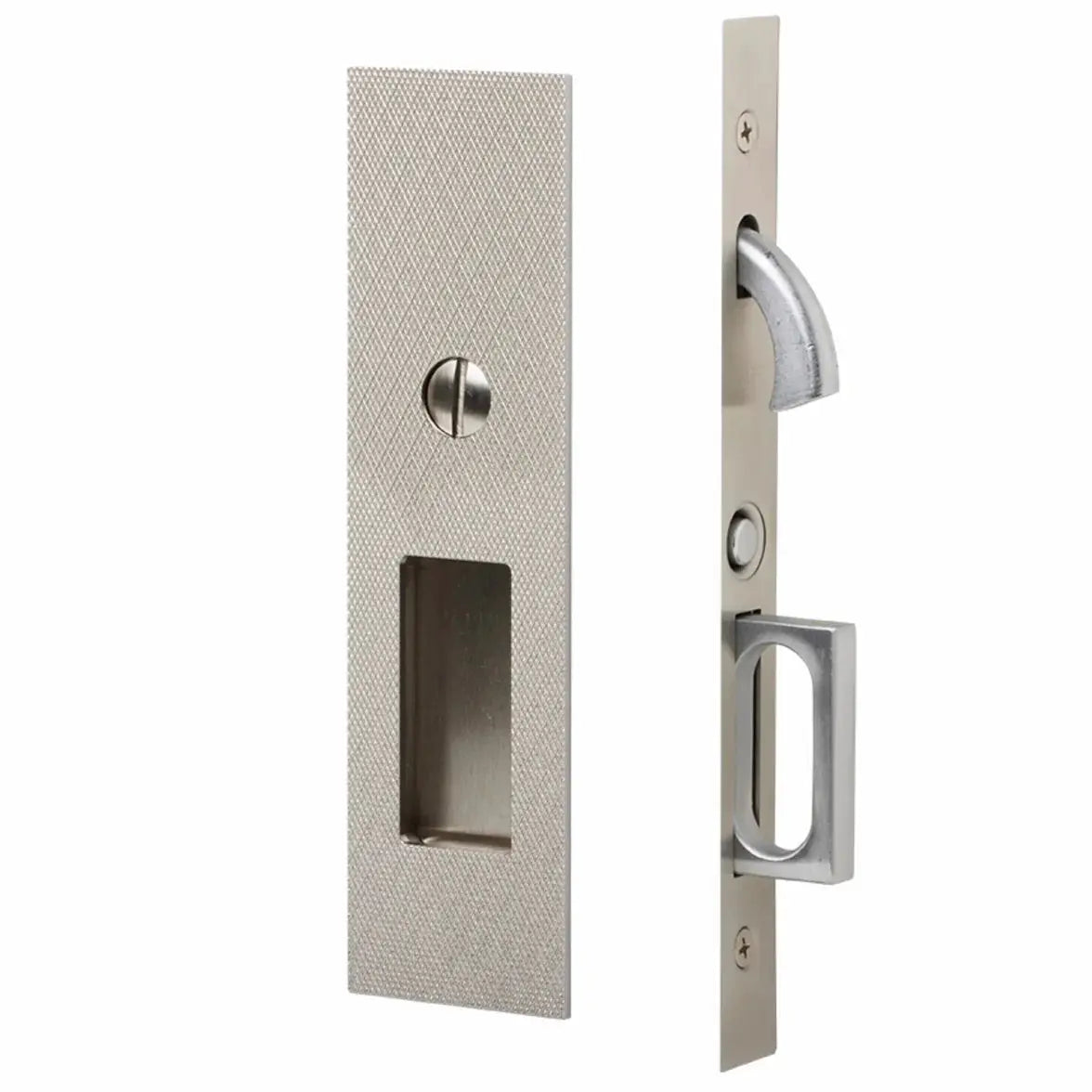 Emtek Knurled Narrow Modern Rectangular Pocket Door Mortise Hardware by Emtek