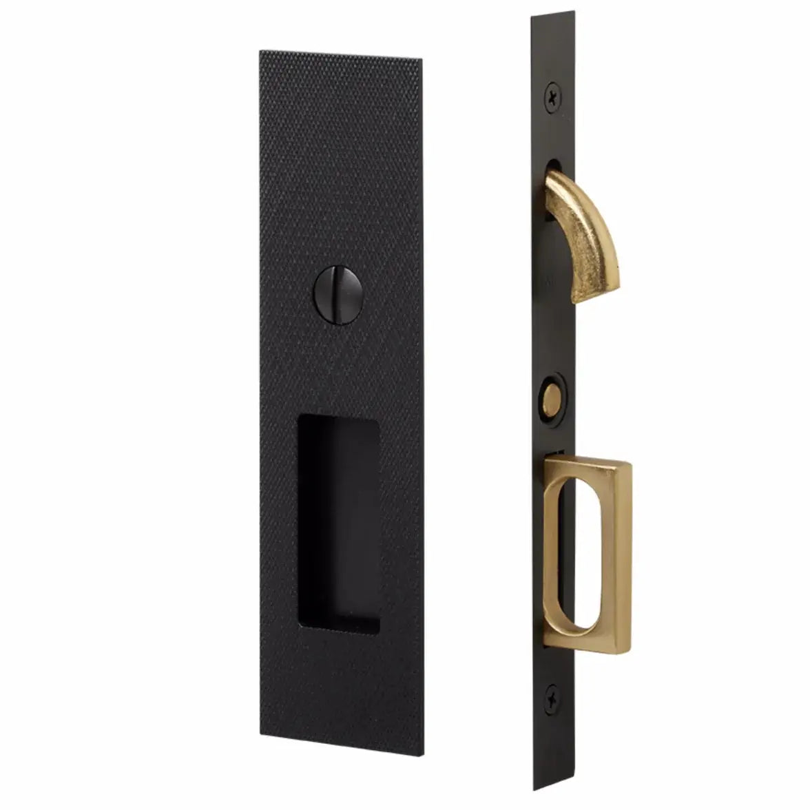 Emtek Knurled Narrow Modern Rectangular Pocket Door Mortise Hardware by Emtek