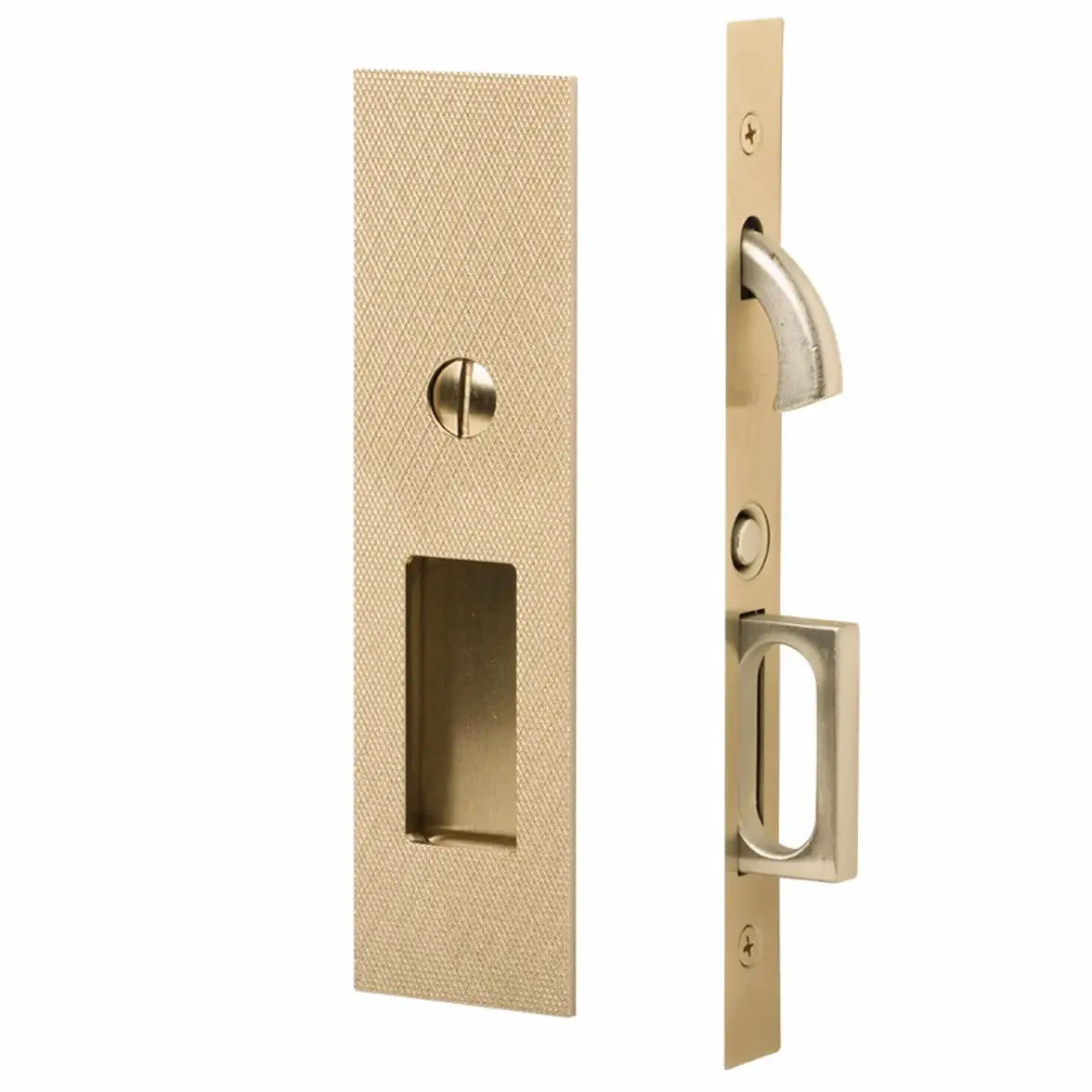 Emtek Knurled Narrow Modern Rectangular Pocket Door Mortise Hardware by Emtek