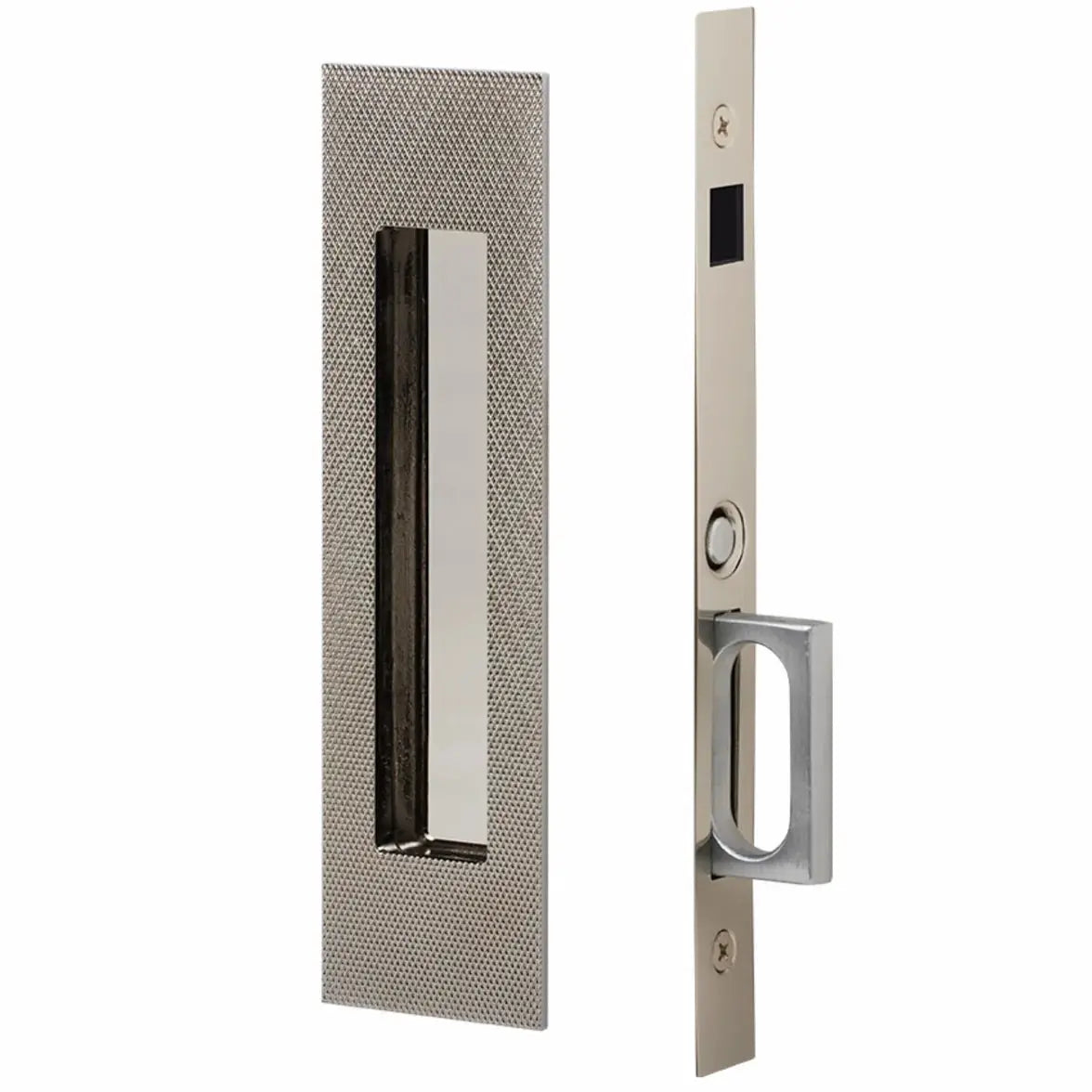 Emtek Knurled Narrow Modern Rectangular Pocket Door Mortise Hardware by Emtek
