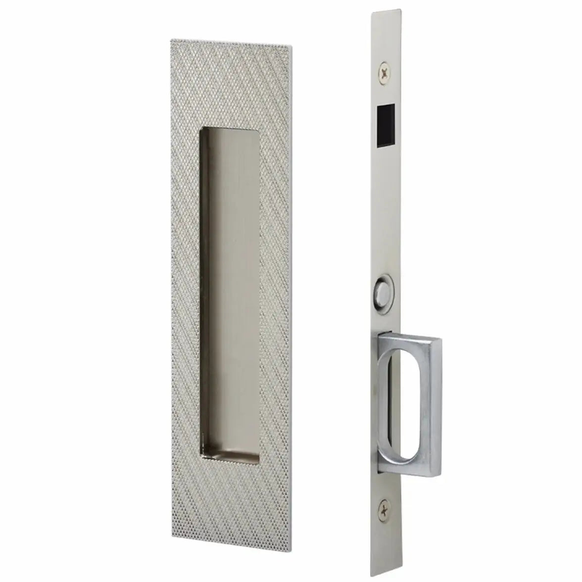 Emtek Knurled Narrow Modern Rectangular Pocket Door Mortise Hardware by Emtek
