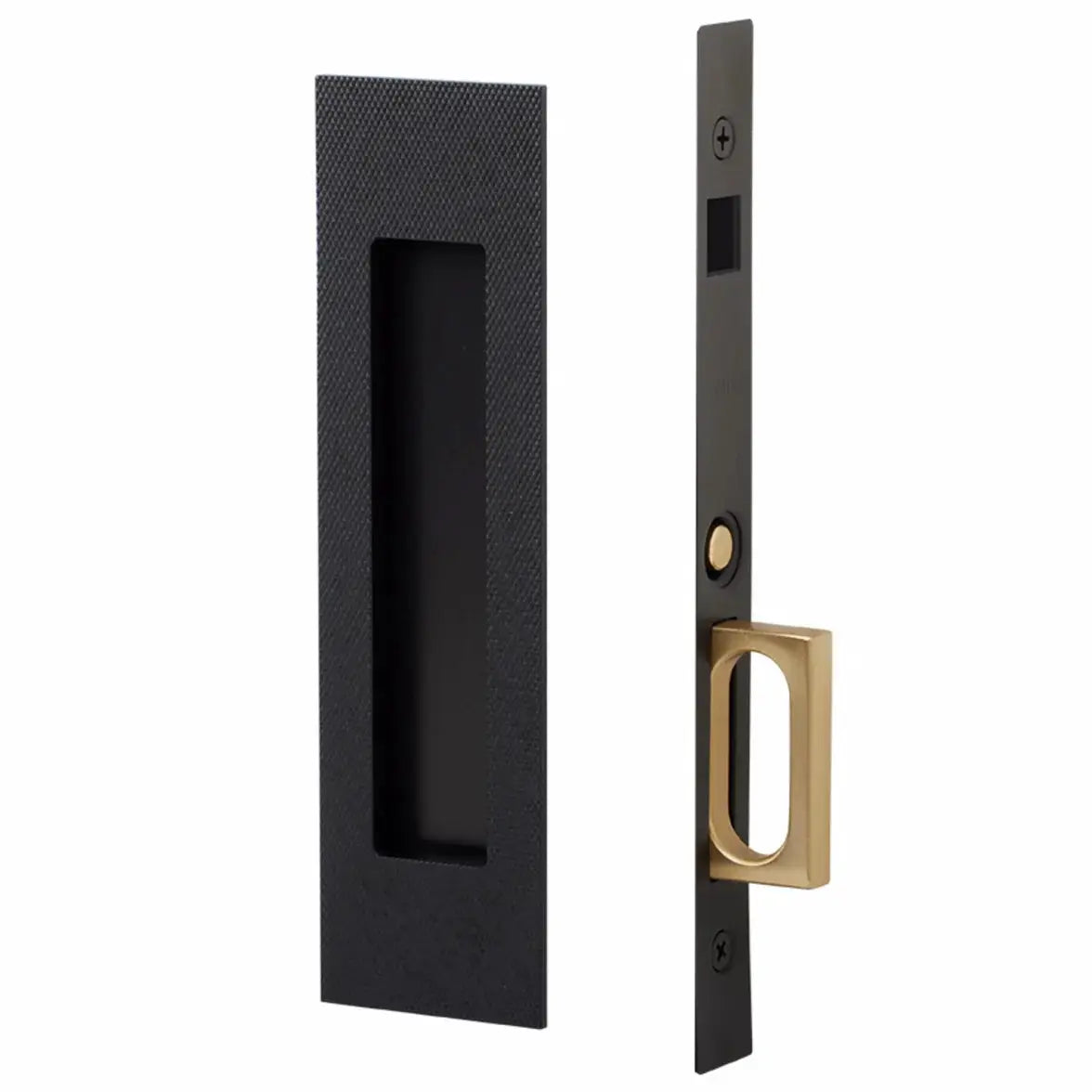 Emtek Knurled Narrow Modern Rectangular Pocket Door Mortise Hardware by Emtek