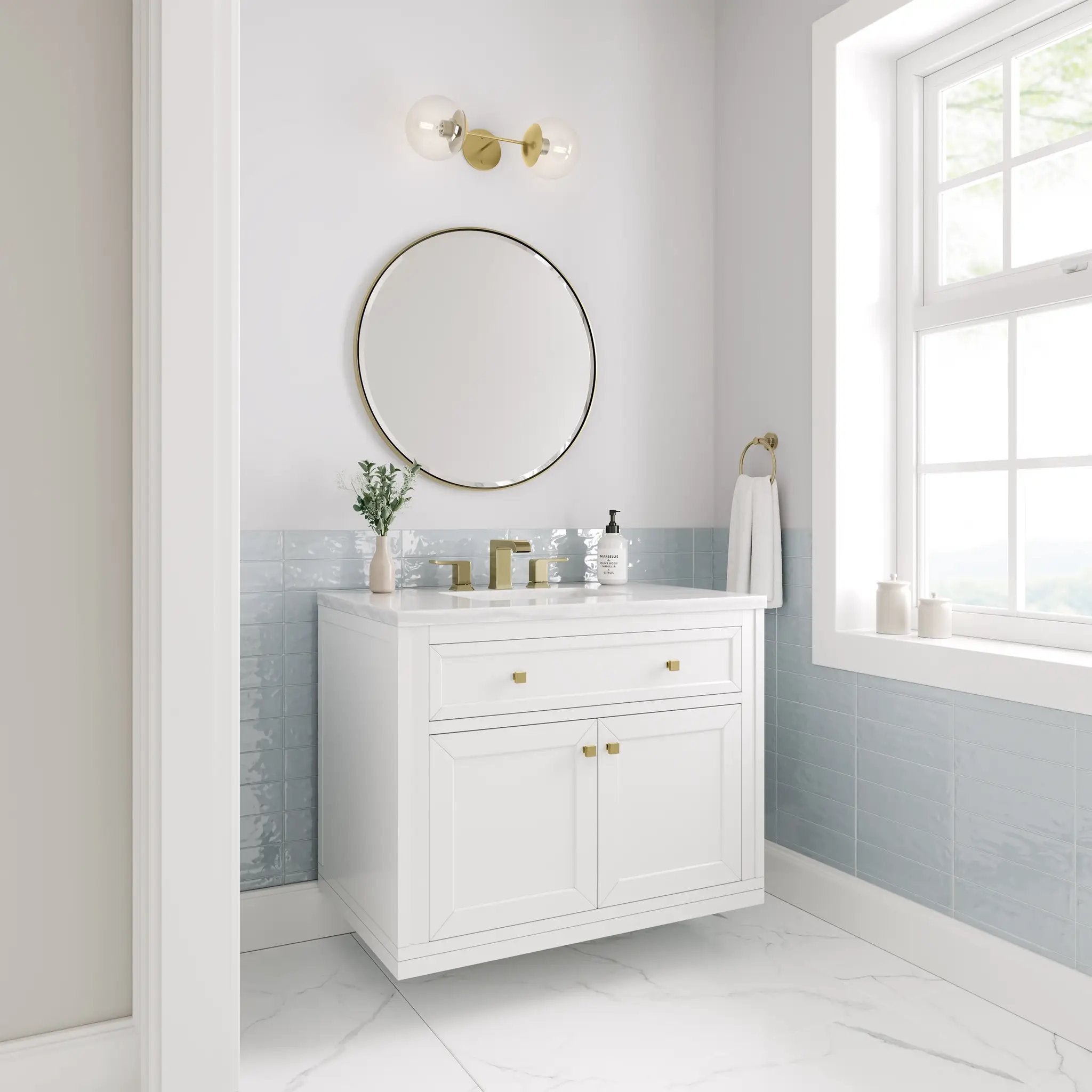 glossy white vanity