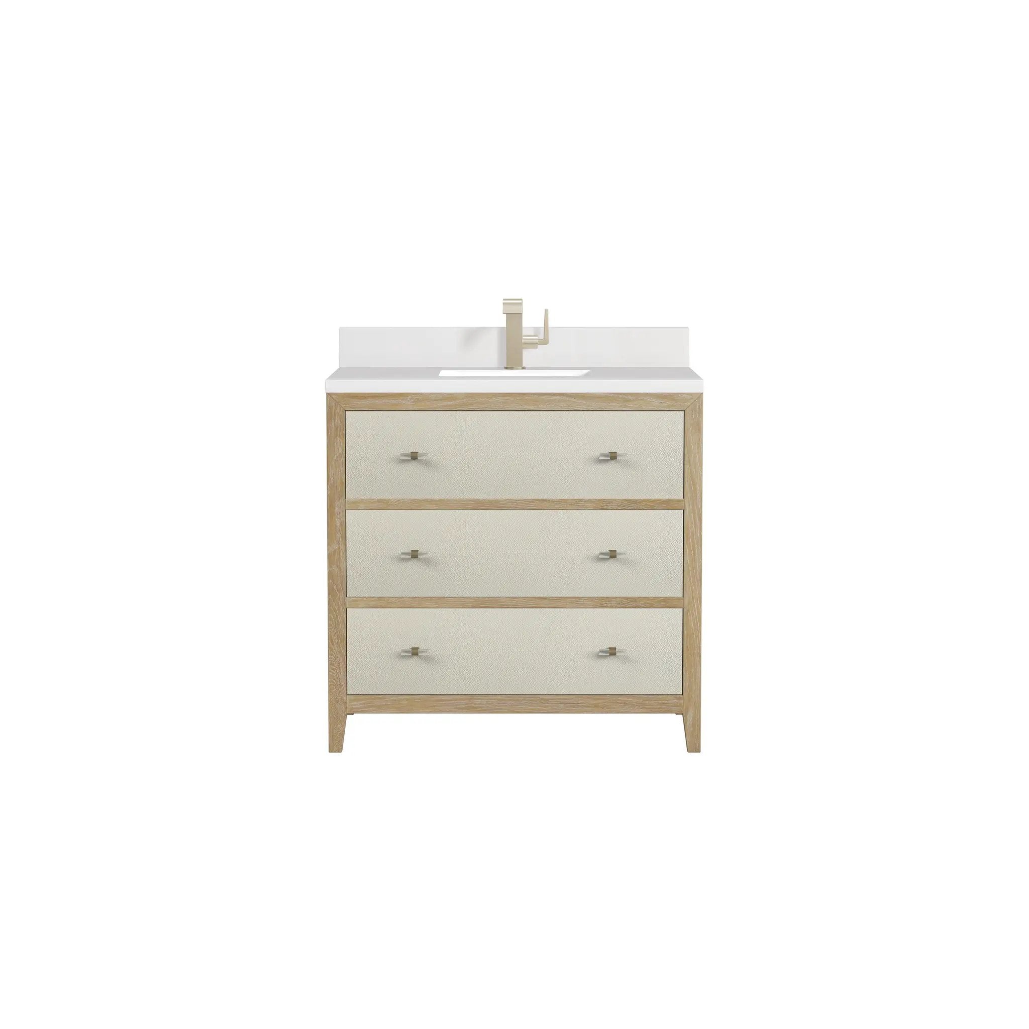 sunwashed oak with embossed shagreen drawer fronts vanity