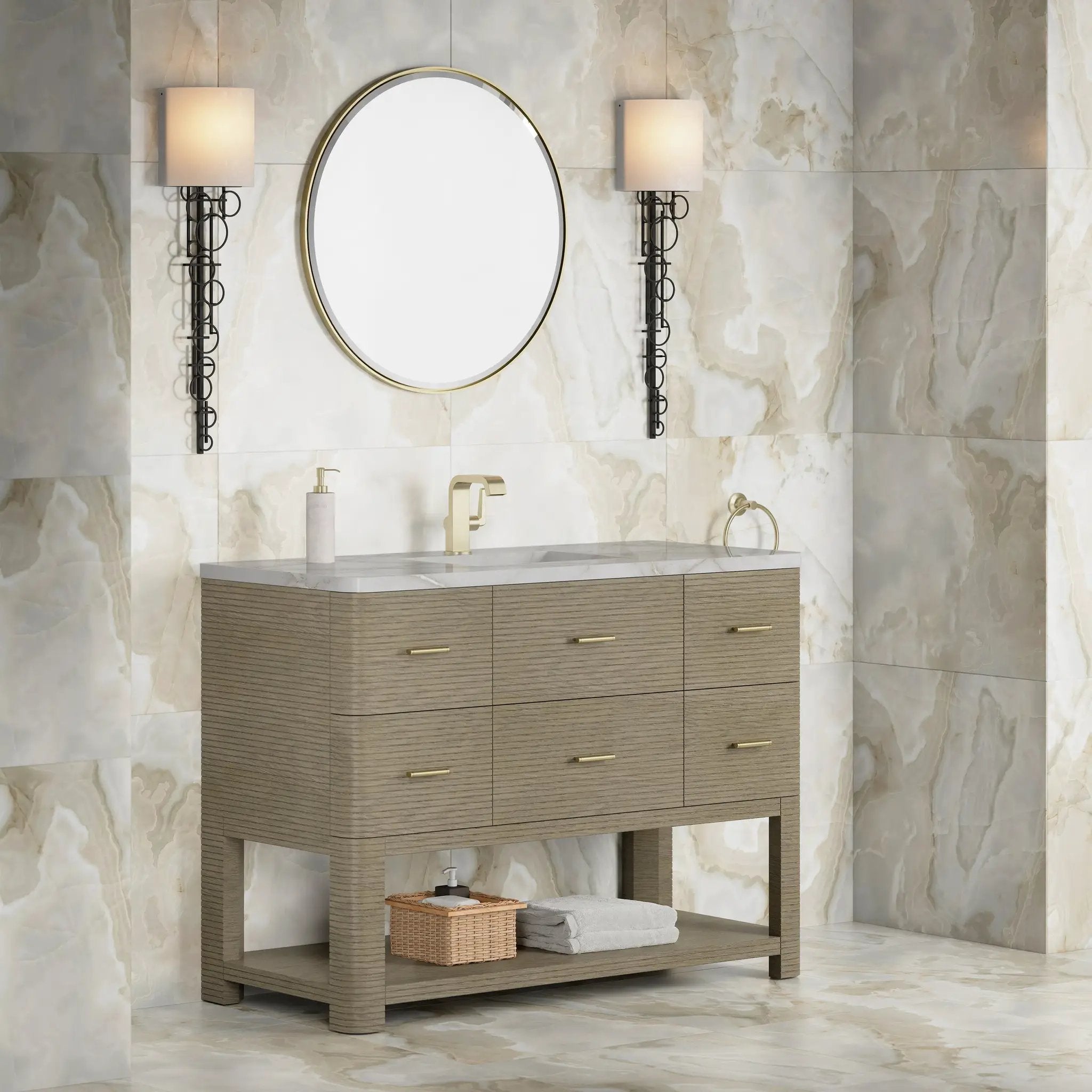 pebble oak vanity