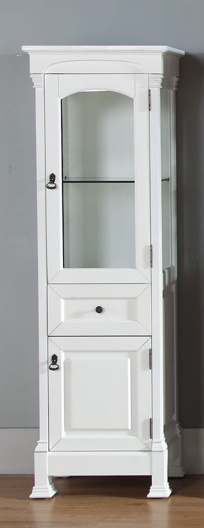 bright white linen cabinet