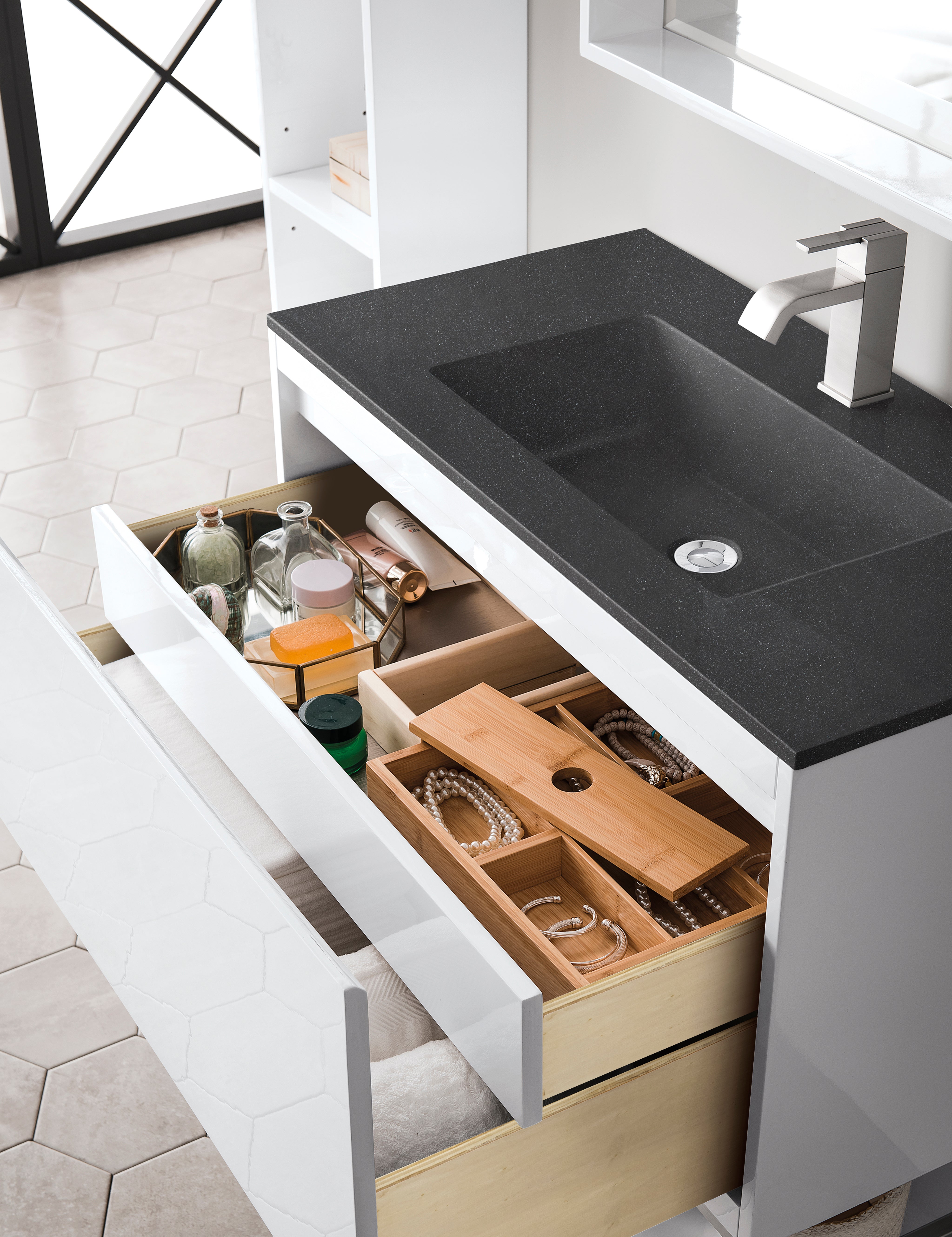 charcoal black composite stone top vanity