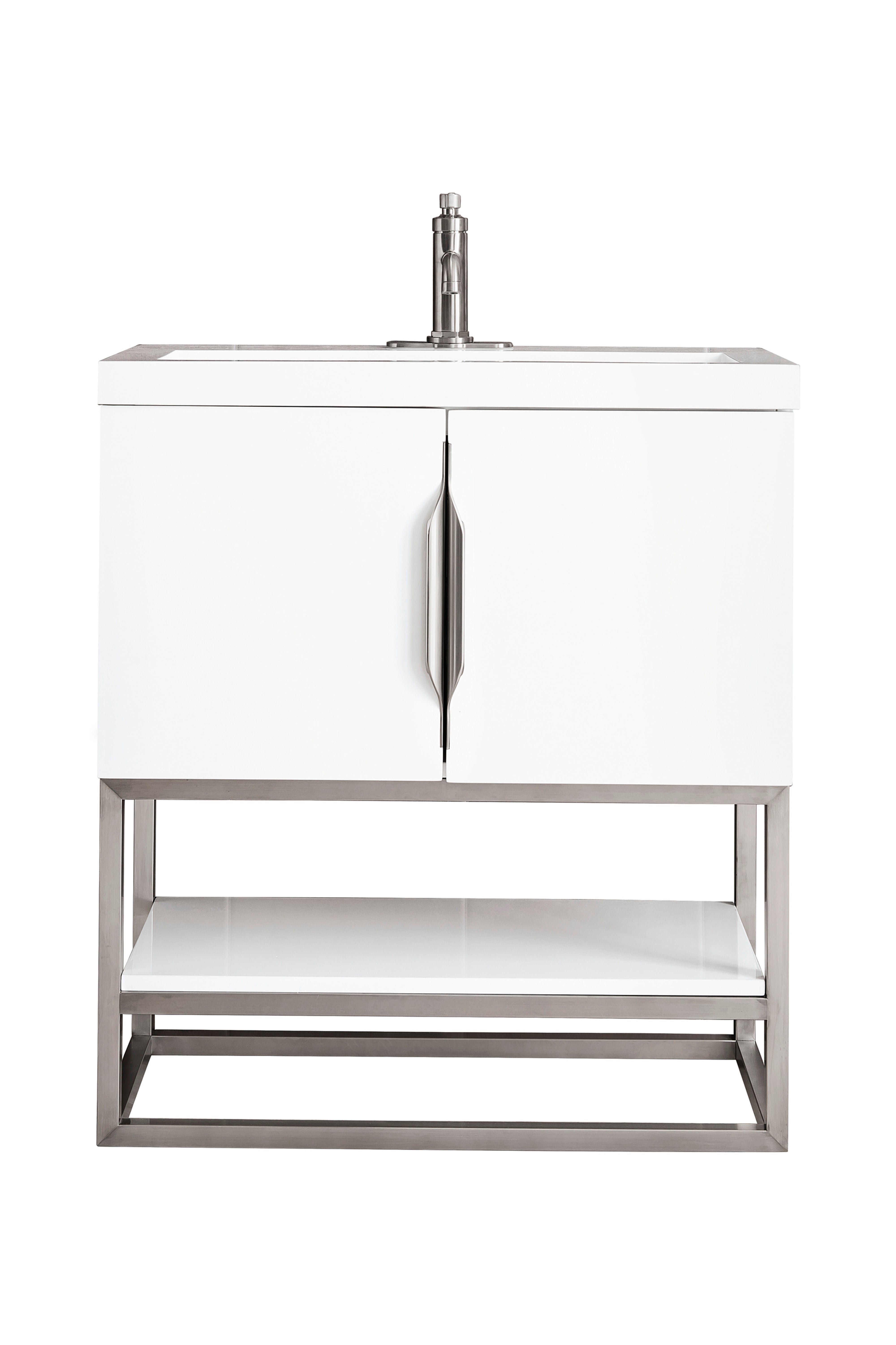 James Martin Vanities Columbia 31.5" Single Vanity With Brushed Nickel and White Glossy Composite Stone Top