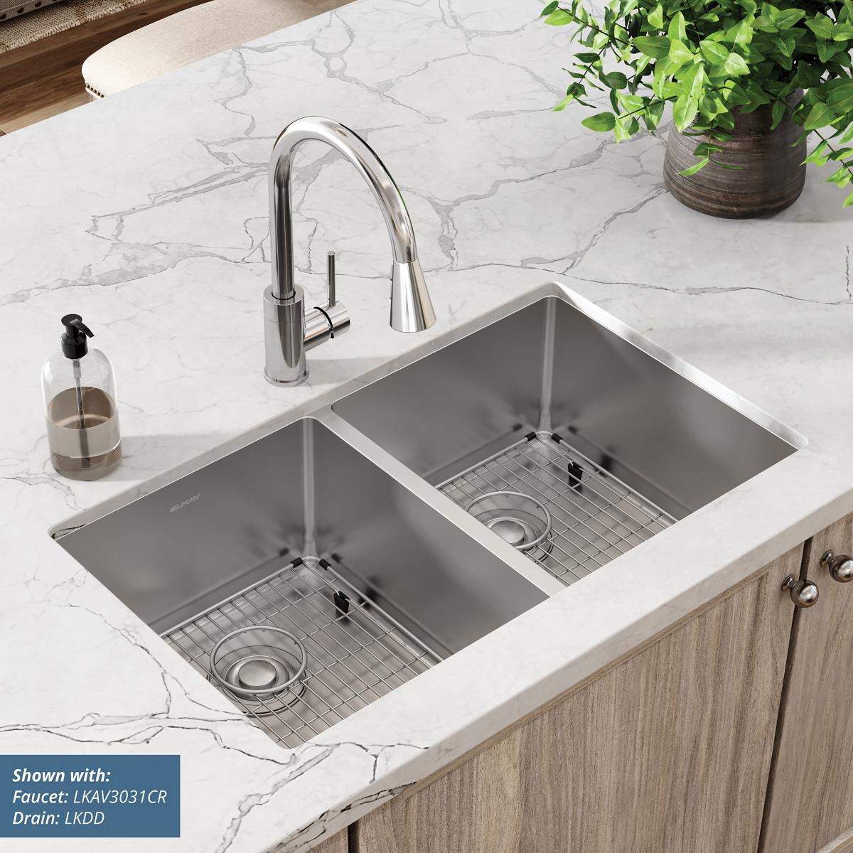 polished satin equal double bowl undermount sink kit