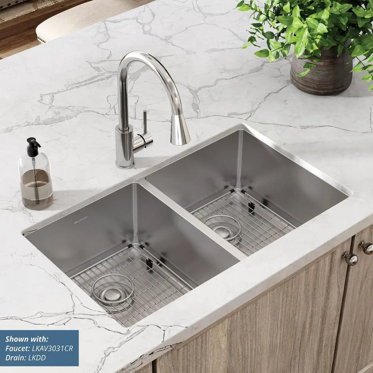 polished satin equal double bowl undermount sink kit