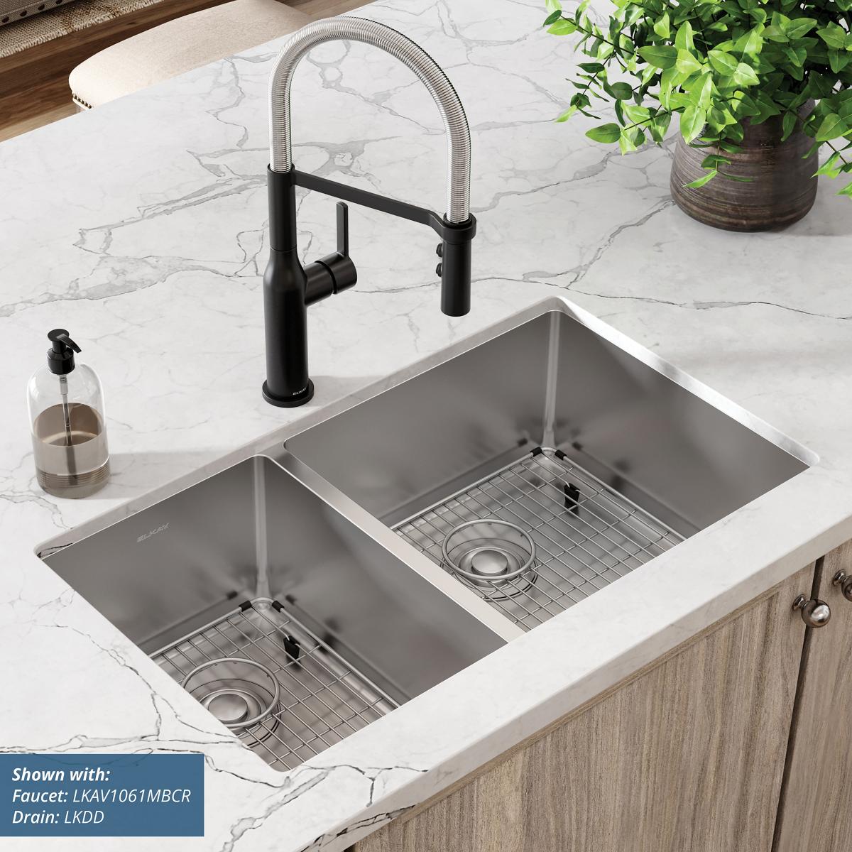 polished satin double bowl undermount sink kit