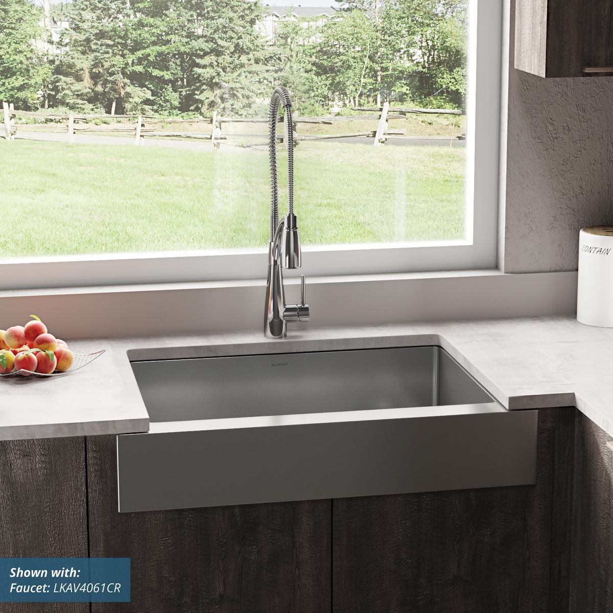 polished satin single bowl farmhouse sink kit