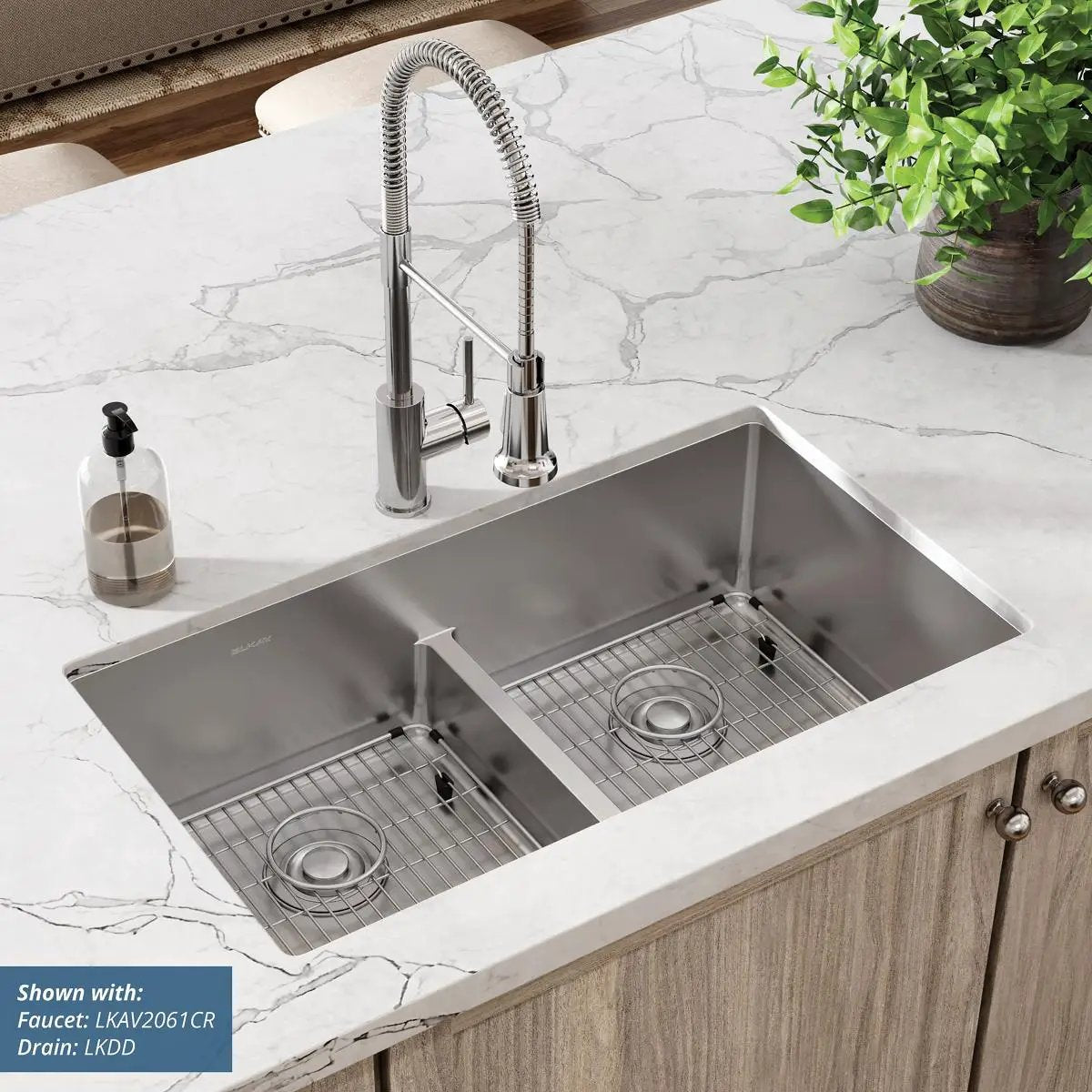 polished satin equal double bowl dual mount sink kit