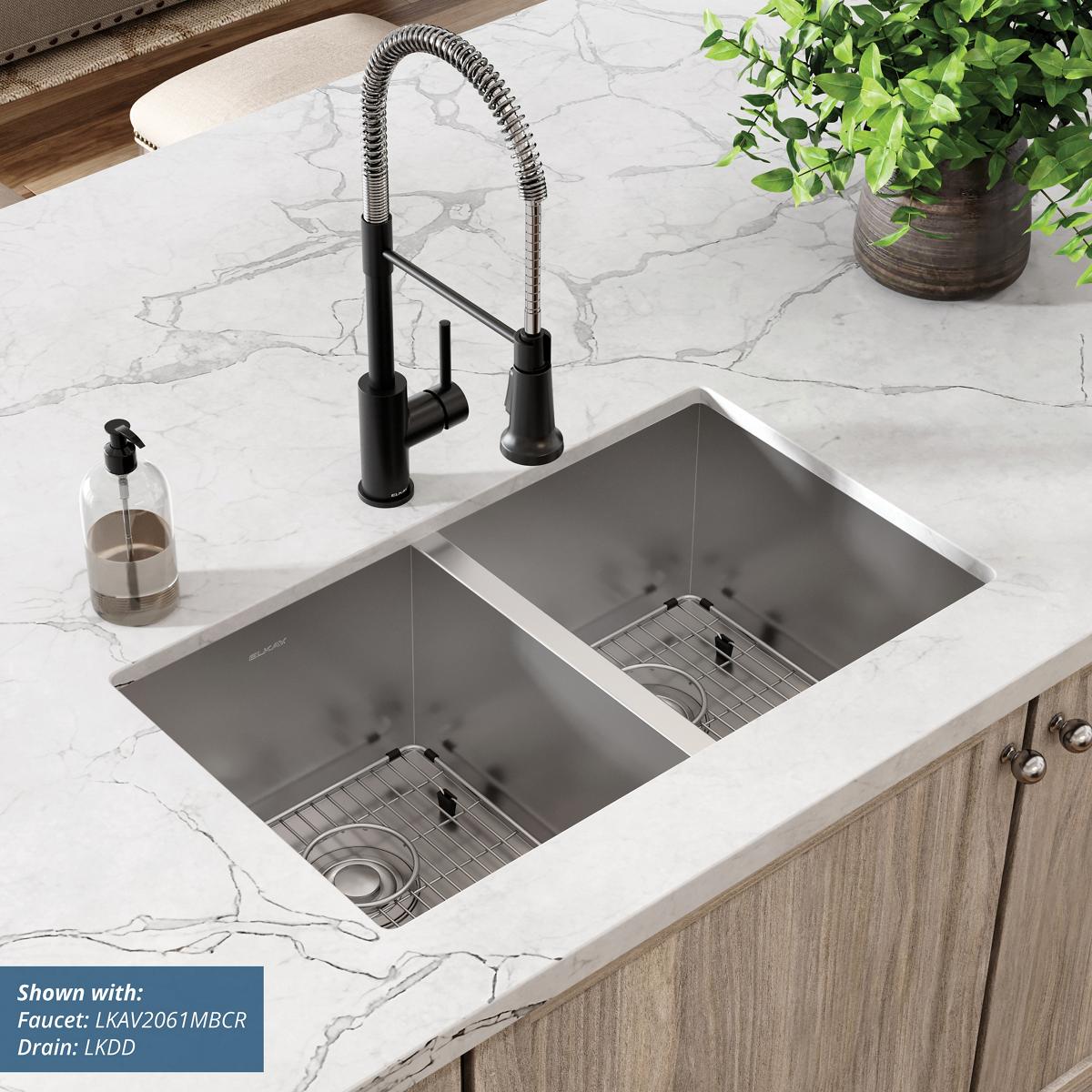 polished satin equal double bowl undermount sink kit