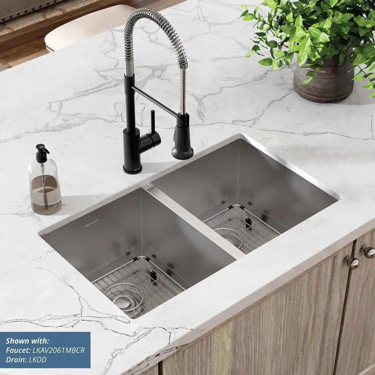 polished satin equal double bowl undermount sink kit