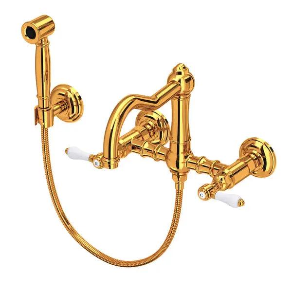 Rohl Acqui Wall Mount Bridge Kitchen Faucet with Sidespray and Column Spout by Rohl