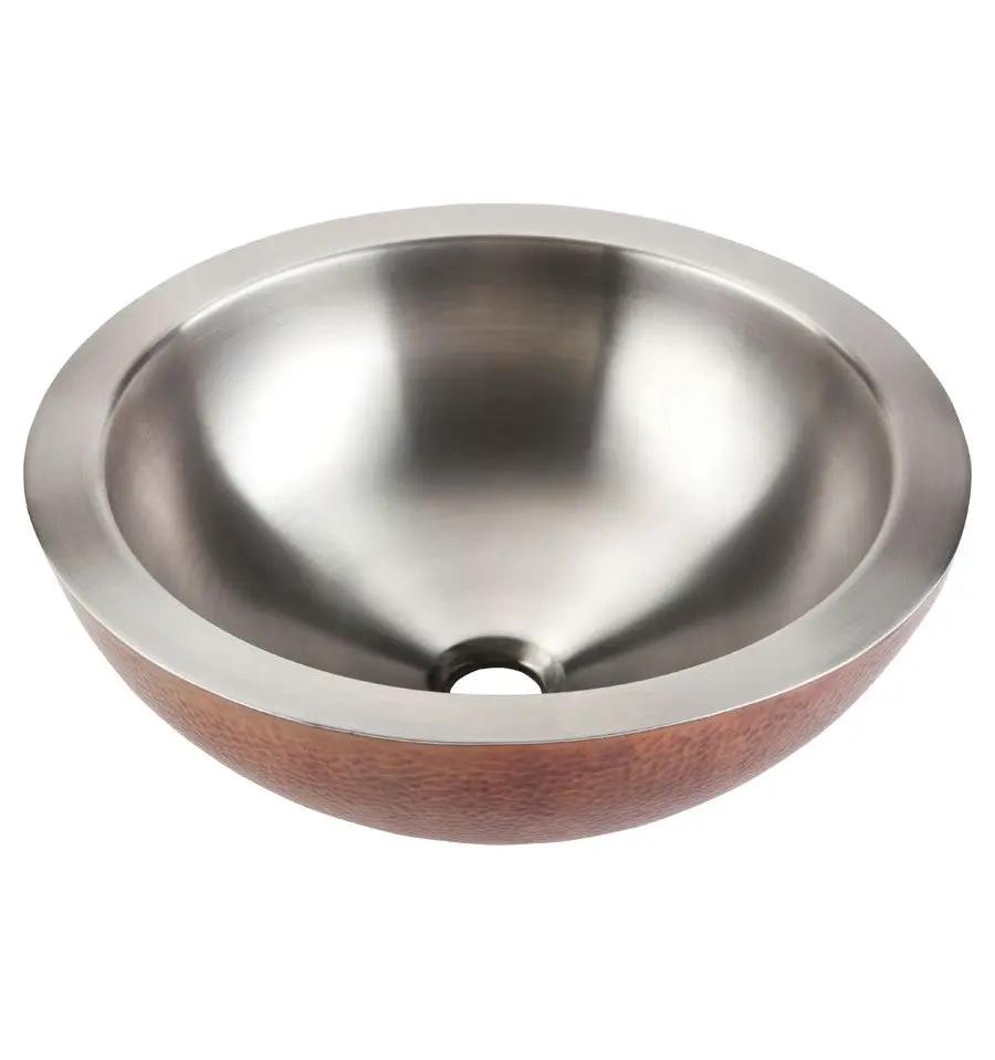 stainless steel interior antique copper exterior smooth hammered sink