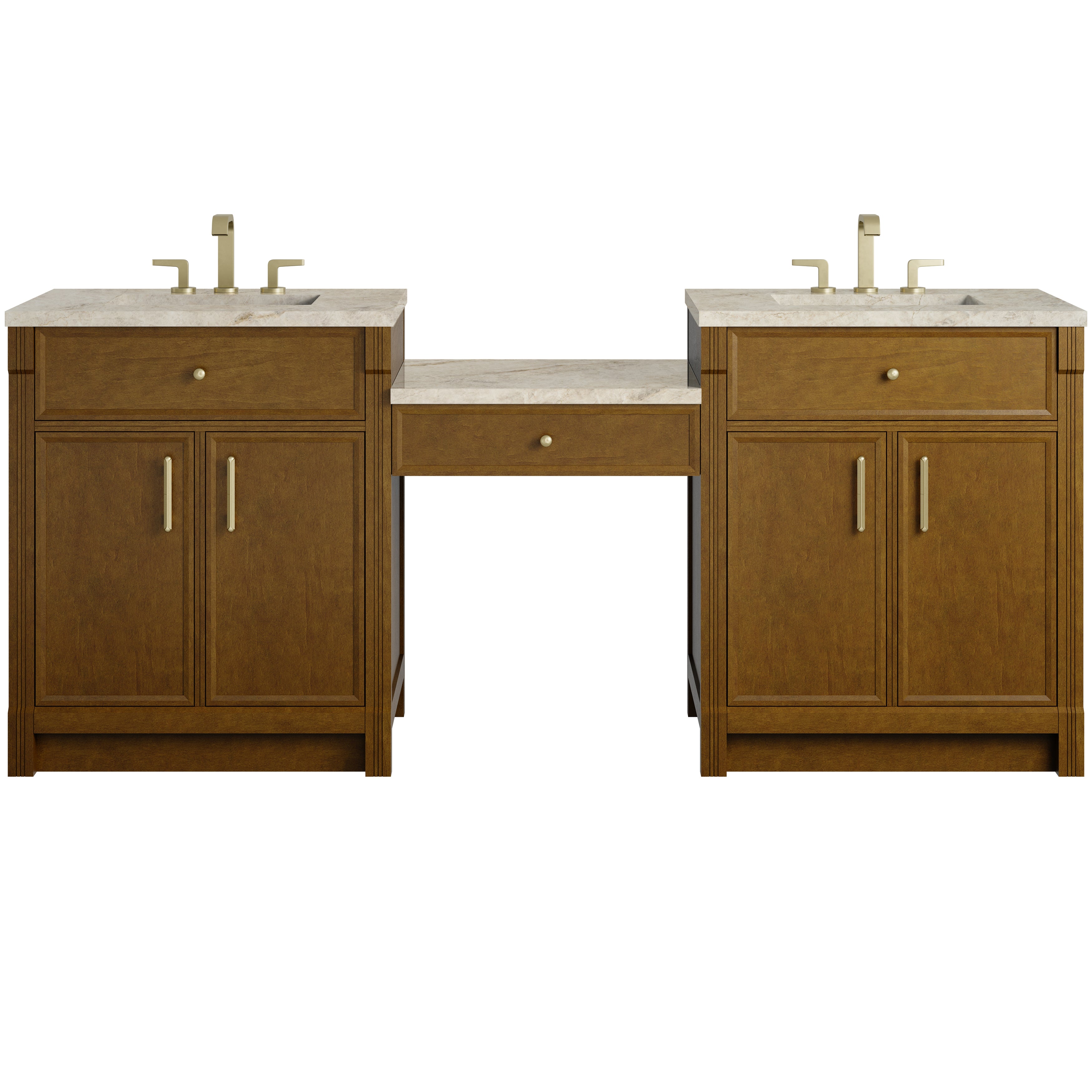 James Martin Bellshire 84" Dual Vanity Set with 24" Make-Up Counter - Honey Oak