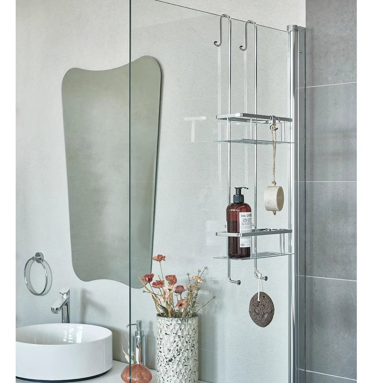 polished chrome shower basket